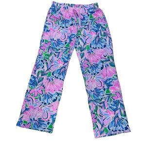 Lilly Pulitzer Jersey Knit Pajama Pants Lounge Gecko Green Tiger Sunrise Size L